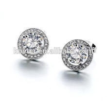 Wholesale Silver Jewelry plain 925 sterling silver zircon round stud earring